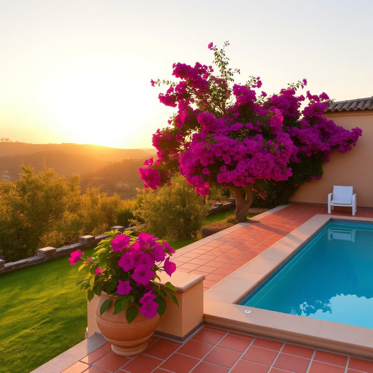 Bela Encosta private pool with bougainvillea
